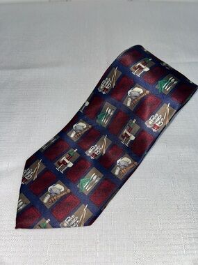 Mens Navy & Burgundy Patterned Dinner-Themed Silk Tie